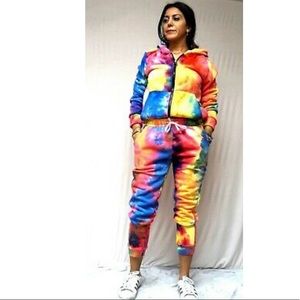 2 PCS Hooded Sweatshirt Tie-dye Pants Set Dyst 08